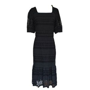 RACHEL PARCELL Black Lace Overlay MIDI Dress Square Neck, Size XL